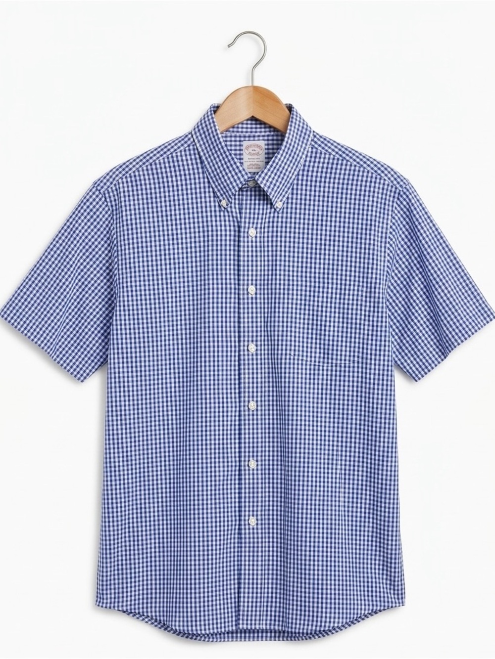 Brooks Brothers Men’s Blue Gingham Short-Sleeve Button-Down Shirt - casual